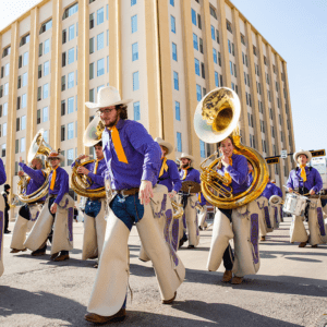 The World Famous Cowboy Band performing in a parade